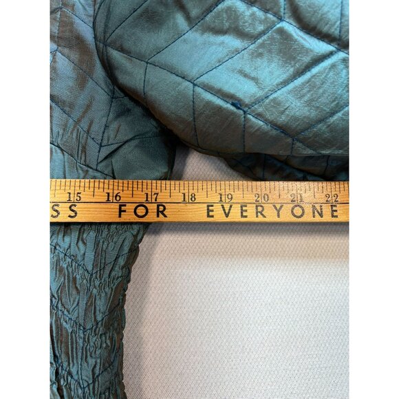 Ubu Women Crinkle Quilted Jacket Medium Metallic Teal Textured Travel Reversible - Picture 9 of 12